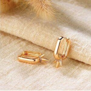 GOLD 14k Gold Plated Oval Cubic Zirconia Hoop Earrings